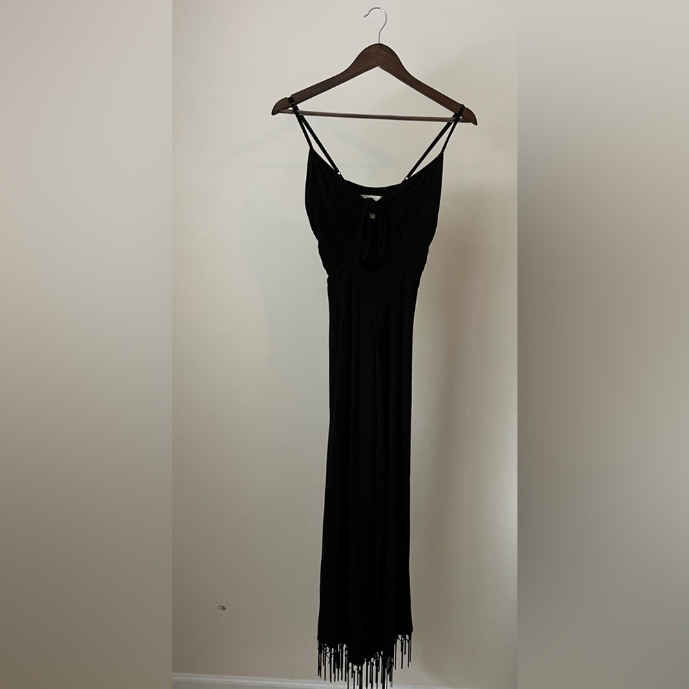 Cleobella XS Black Jumper Fringe wide leg tie key hole top
